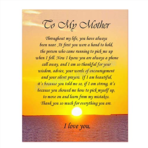 "To My Mother" Art Image- Thank You For Everything! 8 x 10 Wall Art Ready to Frame. Permanent Heartfelt & Inspirational Gift Saying Thank You. Lifetime Keepsake Gift for Any Mother, Parents & In-Laws