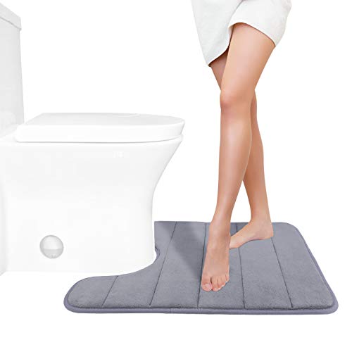 Book Cover Yimobra Memory Foam Toilet Bath Mat U-Shaped, Commode Contour Rug, Soft and Comfortable, Super Water Absorption, Non-Slip, Thick, Machine Wash and Easier to Dry for Bathroom, 24 X 20 Inches, Gray