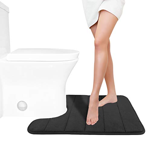 Book Cover Yimobra Memory Foam Toilet Bath Mat U-Shaped, Soft and Comfortable, Super Water Absorption, Non-Slip, Thick, Machine Wash and Easier to Dry for Bathroom Commode Contour Rug, 24 X 20 Inches, Black