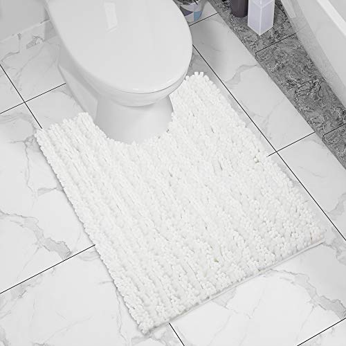 Yimobra Luxury Shaggy Toilet Bath Mat U-Shaped Contour Rugs for Bathroom, 24.4 X 20.4 Inches, Soft and Comfortable, Maximum Absorbent, Dry Quickly, Non-Slip, Machine-Washable, White