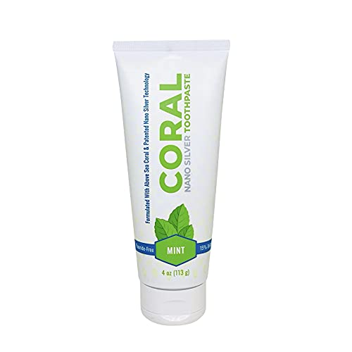 Coral Nano Silver Mint Toothpaste, Natural Fluoride Free Teeth Whitening Toothpaste, Coral Calcium Nano Silver Infused SLS Free - 4 Ounces