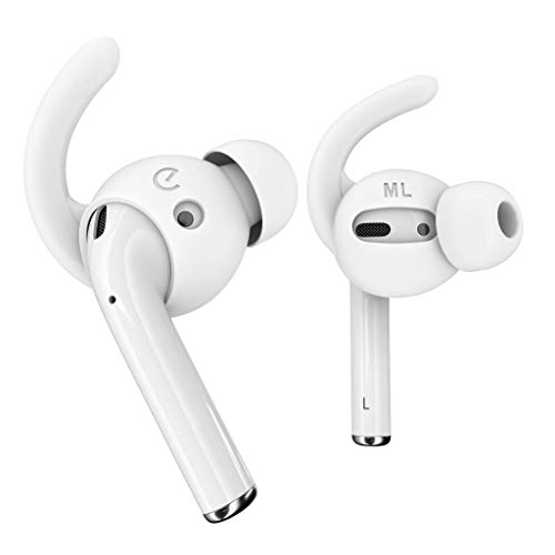EarBuddyz Ultra Ear Hooks and Covers Compatible with Apple AirPods 1 & AirPods 2 or EarPods Featuring Bass Enhancement Technology (Small Medium Large Pairs, White)