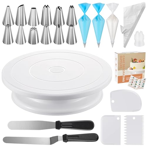 Kootek 71PCs Cake Decorating Kit, Baking Supplies Tools - Includes Cake Stand Turntable, 12 Icing Piping Tips Set, 2 Frosting Spatulas, 3 Scrapers, 50+2 Piping Bags, Coupler, Video Tutorial, Booklet