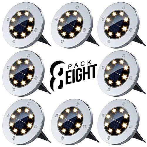 Yakalla Solar Ground Lights, 8 Led Disk Lights Solar Powered, Outdoor In-Ground Lights, Ip65 Waterproof Warm White-8pcs