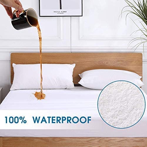 Book Cover VODOF Full Size Premium 100% Waterproof Mattress Protector-Vinyl Free, Deep Pocket Fits 15-18 Inches Cooling Cotton Terry Waterproof Mattress Cover