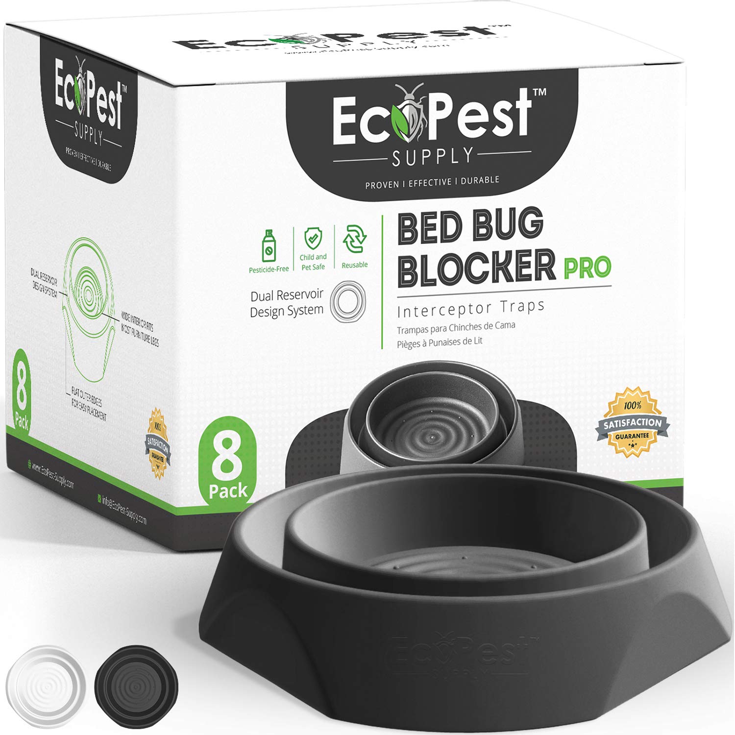 Book Cover Bed Bug Interceptors – 8 Pack | Bed Bug Blocker (Pro) Interceptor Traps (Black) | Insect Trap, Monitor, and Detector for Bed Legs