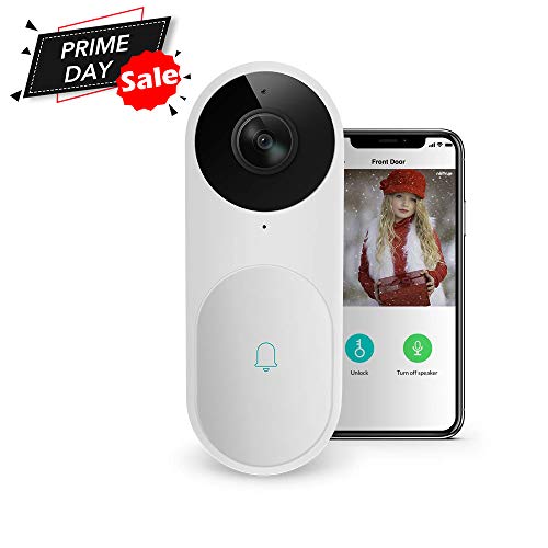 Video Doorbell, A.I. Wifi HD Camera Doorbell with Facial Recognition, Voice Interaction, Night Vision, Motion Detection, Wireless Doorbell, Push Notification, Compatible with Alexa Echo Show (White)