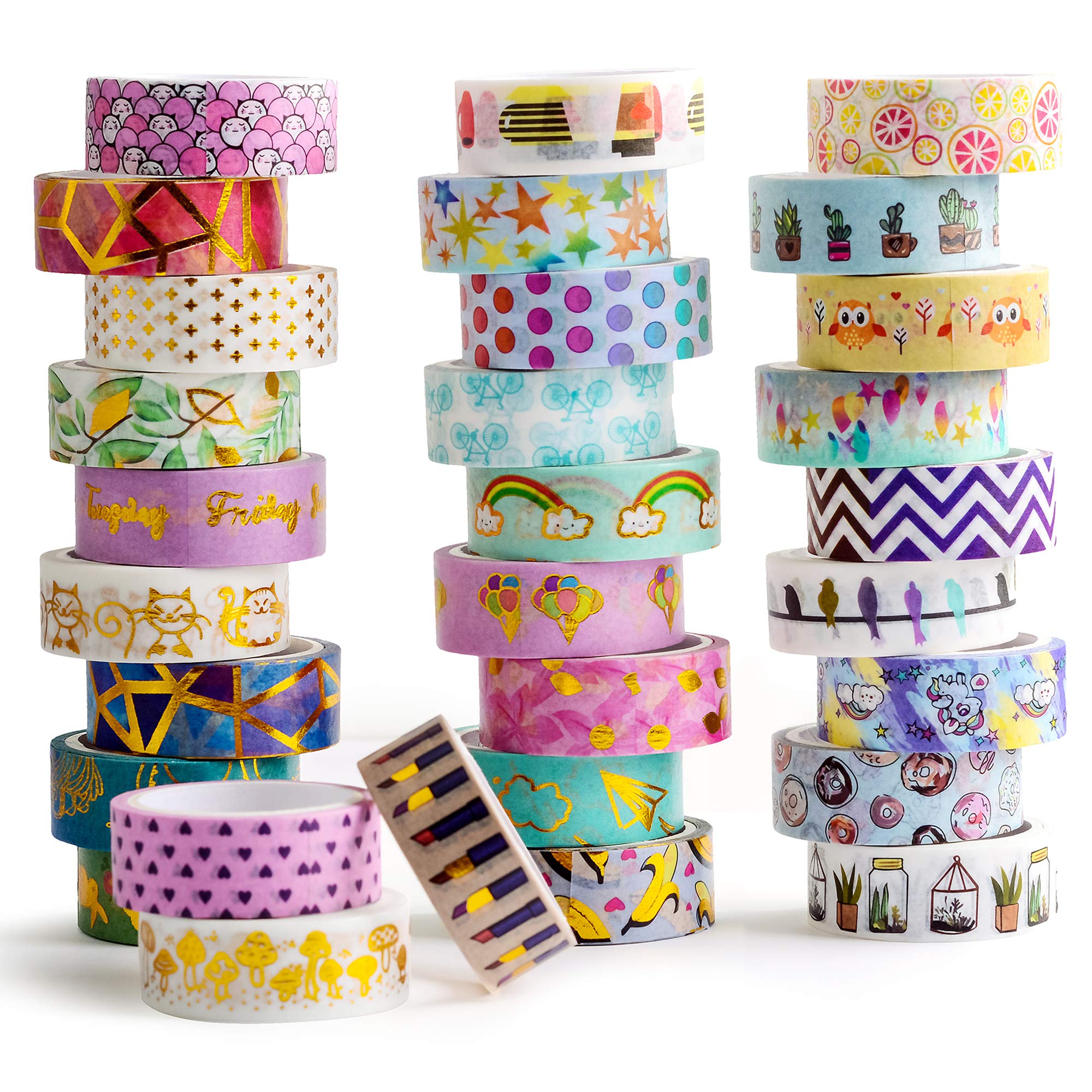 Hwook 30 Rolls Gold Foil Washi Tape - 15mm Wide Cute Masking Tape for Scrapbook, Bullet Journal, Planner, Arts & Crafts