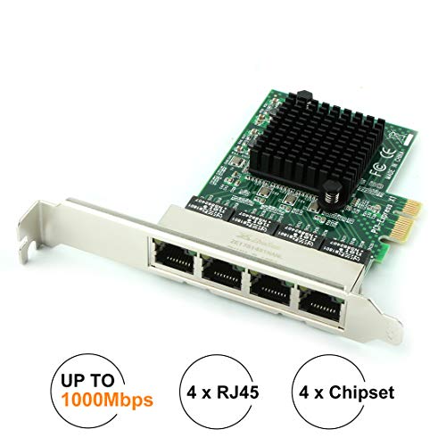 Ubit Network Card Ethernet Card Gigabit 1000Mbps 4-Port RJ45 LAN Adapter Converter PCIe Network Controller Card with Heatsink Technology for Desktop PC