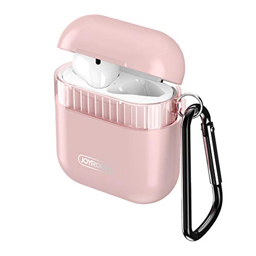 Book Cover JOYROOM AirPods Case Cover, Premium Protective Skin for Apple AirPods Charging Case (Also Fit Latest Model AirPods 2), with Keychain, Cleaning Brush, Silicone AirPods Strap - Transparent Pink