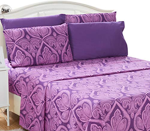 Book Cover LDC Queen Bed Sheets Set - Queen Sheets Brushed Microfiber 1800 Thread Count Bedding -Wrinkle, Stain, Fade Resistant - Deep Pocket Queen Size Sheets Set - 6 PC (Queen, Paisley Purple)