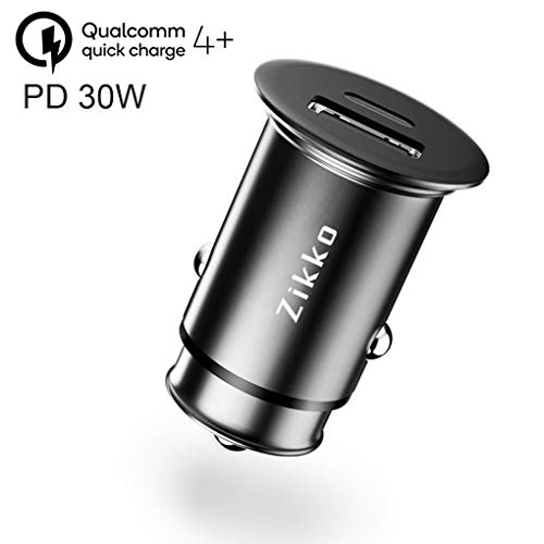 USB C Car Charger,Zikko Aluminum Alloy QC4.0 30W USB-C Car Charger with PD3.0 QC4+ Power Delivery 3.0 Type-C USB Car Charger for iPhone X iPhone Xs Max Google Pixel Samsung Galaxy Note 10/9/8 S9/S10