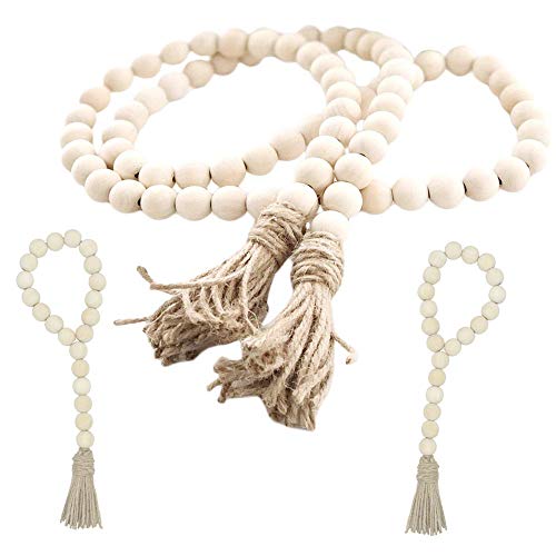 fairy maker Wood Bead Garland Set,3 pcs Farmhouse Rustic Country Beads with Tassles Wall Hanging DÃ©cor