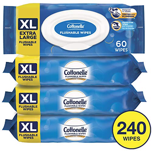 Book Cover Cottonelle FreshCare Flushable Wipes for Adults, Extra Large, Alcohol Free, 4 Flip-Top Packs of 60 Wet Wipes (240 Wipes Total)