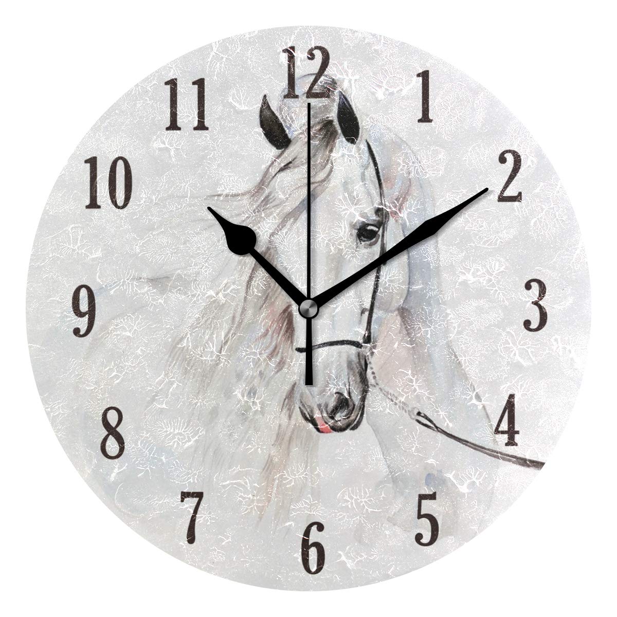 Book Cover senya Wall Clock, Round White Horse Silent Clock Decorative, Battery Operated Easy to Read for Indoor Living Room Bedroom Pattern 1
