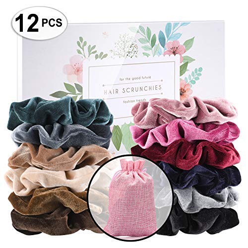 CENTSTAR 12 Pcs Premium Korean Velvet Hair Scrunchies Hair Bands Scrunchy Hair Ties Ropes Scrunchie for Women or Girls Hair Accessories with collection bags (12 PCS Korean Velvet Scrunchies)
