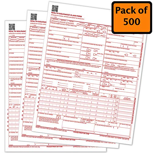 Book Cover (Pack of 500) CMS 1500 Forms, HCFA 1500 Forms, Health Insurance Claim Form, Medicare Claims for Taxes, CMS 1500 Claim Forms 02/12