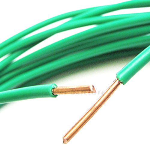 PHAT SATELLITE INTL - Pure Solid Bare Copper Grounding Wire, 10 AWG Core (#10 Gauge), THHN PVC Jacket, Made in USA, Satellite Antenna Electrical Surge Ground Protection Earth Wire (15 feet, Green)