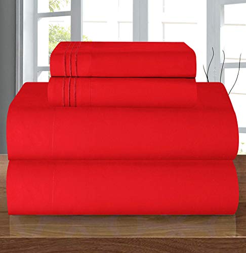 Book Cover Elegant Comfort Luxury Soft 1500 Thread Count Egyptian 4-Piece Premium Hotel Quality Wrinkle Resistant Coziest Bedding Set, All Around Elastic Fitted Sheet, Deep Pocket up to 16inch, Twin/Twin XL, Red