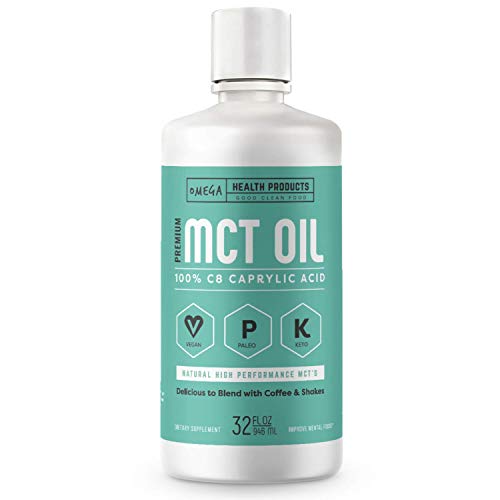 PowerCreamer Omega C8 MCT Oil - 100% Pure Caprylic Acid - The Perfect Keto Diet Supplement for Coffee & Shakes - Additional Energy & Brain Fuel - from Omega 64 Servings (32 oz)