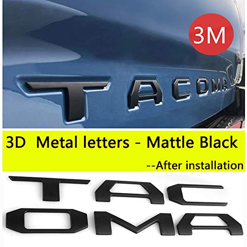 Auto Safety for Toyota Tacoma 2016 2017 2018 2019 Tailgate Insert 3D Metal Letters with 3M Adhesive (Matte Black) (Not Decal Sticker) Toyota Tacoma Accessories