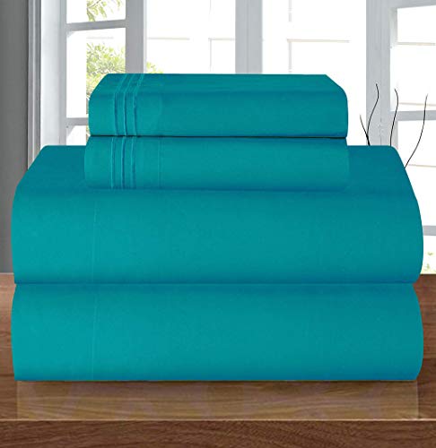 Book Cover Elegant Comfort Luxury Soft 1500 Thread Count Egyptian 4-Piece Premium Hotel Quality Wrinkle Resistant Coziest Bedding Set, All Around Elastic Fitted Sheet, Deep Pocket up to 16inch, Queen, Turquoise