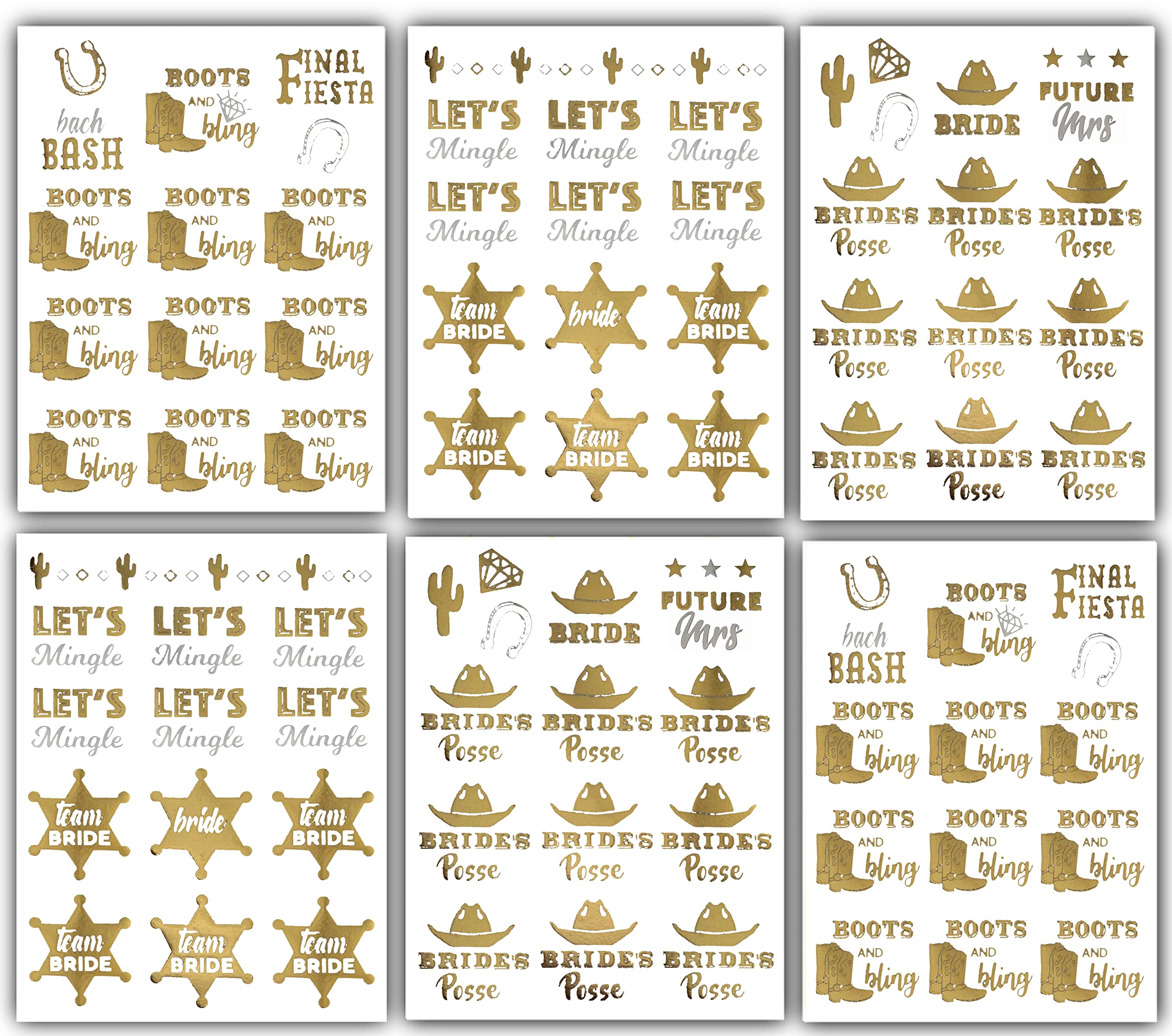 Bachelorettesy 100 Western Bachelorette Tattoos - Team Bride Rodeo Gold Metallic Tattoos Bach Bash, Final Fiesta, Cowgirl, Cactus for Bachelorette Party, Bridal Shower, Party Favors & more!