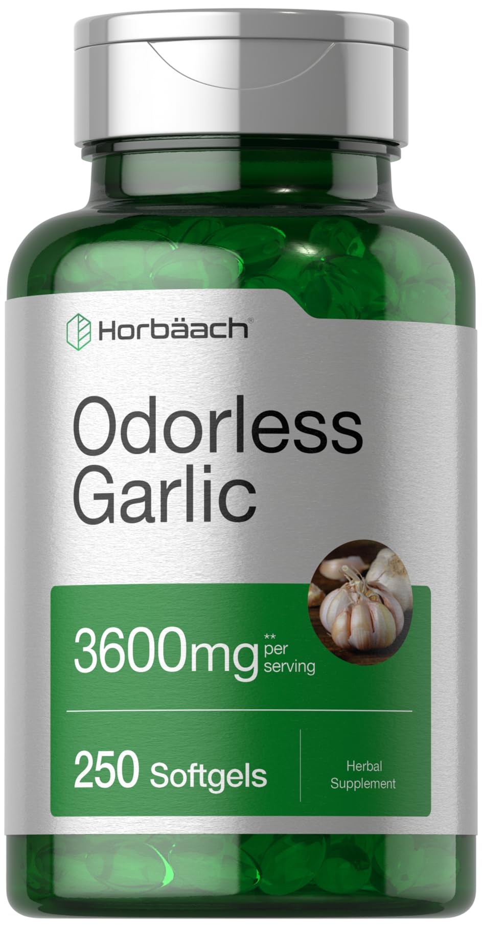 Book Cover Odorless Garlic Softgels | 250 Count | Ultra Potent Garlic Extract | Non-GMO & Gluten Free Pills | by Horbaach