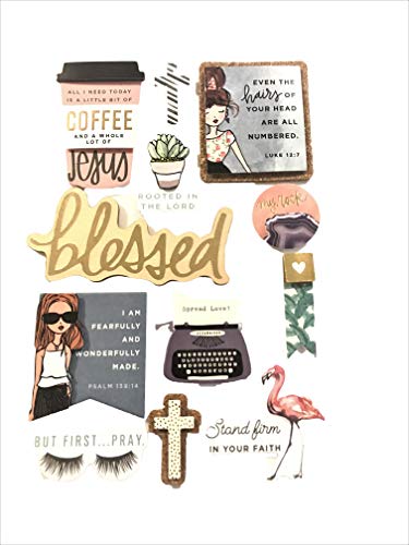 Book Cover 3-D Coffee & Jesus Stickers, 12 Pcs Gold Foiled Accents Faith, Planner, Scrapbook, Cards