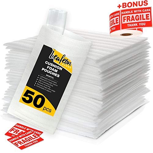 12" x 7" Foam Wrap Pouches - Cushion Pouches to Protect Dishes, Glasses, Cups, Plates and Fragile Items - Alternative to Air Sheets and Bubble Packing Envelopes - Packing Supplies for Moving - 50 Pack