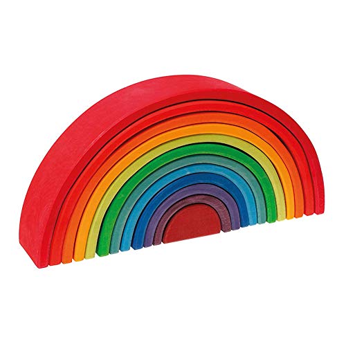 Aoile 12PCS/Set Children Wooden Nesting Puzzle Building Blocks Rainbow Stacker Educational Toy
