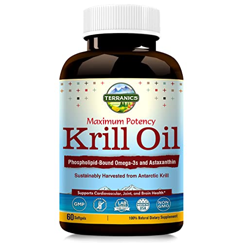 Terranics Krill Oil 1250mg, 60 Softgels, NON-GMO, Soy, Dairy & Gluten Free, for men and women