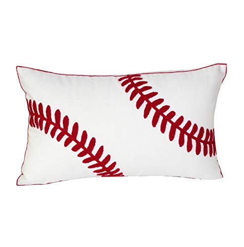 Book Cover DECOPOW Embroidered Baseball Throw Pillow Covers,12 X 20 Inches Decorative Canvas Pillow Cover for Baseball Room Decor(Cover Only,Baseball 1220Inch)