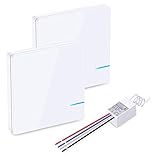 Wsdcam 3 Way Light Switch On Off Wireless Light Switch Kit - No Wires No Tearing Walls, Remote Control Light Switch for Ceiling Fan Lamp Light, Wall Switch and Receiver (2 Switch Buttons & 1 Receiver)