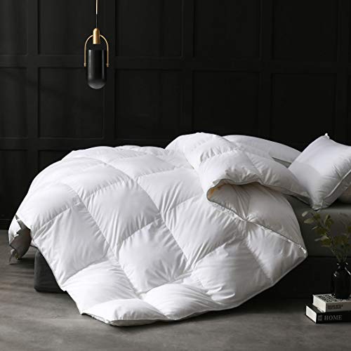 Book Cover APSMILE European Goose Down Comforter King Size Luxurious All Seasons Duvet Insert - Ultra-Soft Egyptian Cotton, 55 Oz 750FP Fluffy Medium Warmth, Solid White