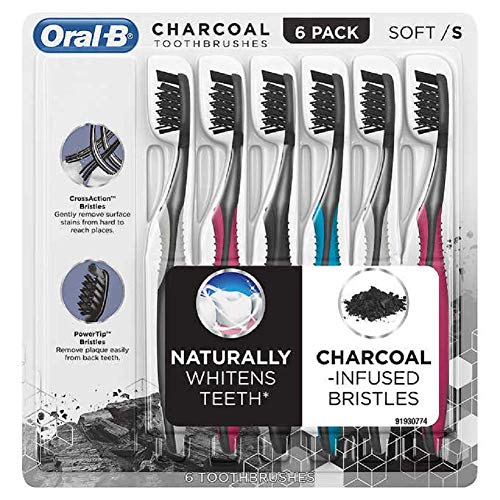 Oral-B Toothbrush Charcoal Infused CrossAction Bristles remove Plaque Stain Naturally Whitens Teeth