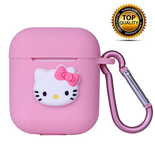 Airpods 1 & 2 Case Cover Cute Pink Kitty Design with Keychain | Protective Silicone Anti-Lost Dust-Proof & Shock Resistant by Modish TECH