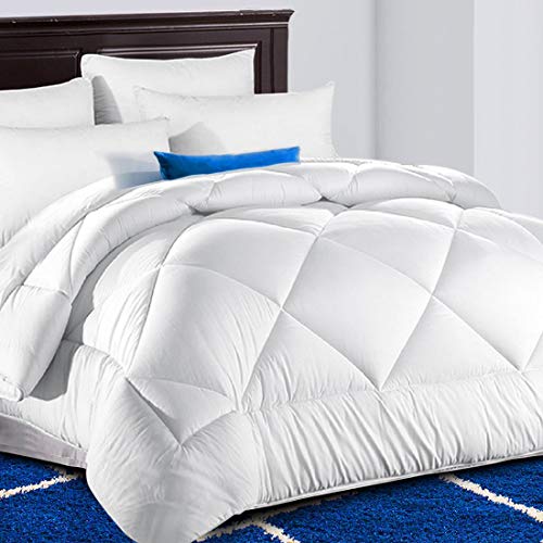 TEKAMON All Season Cal King Comforter Winter Warm Summer Soft Quilted Down Alternative Duvet Insert Corner Tabs, Machine Washable Luxury Fluffy Reversible Collection for Hotel,White