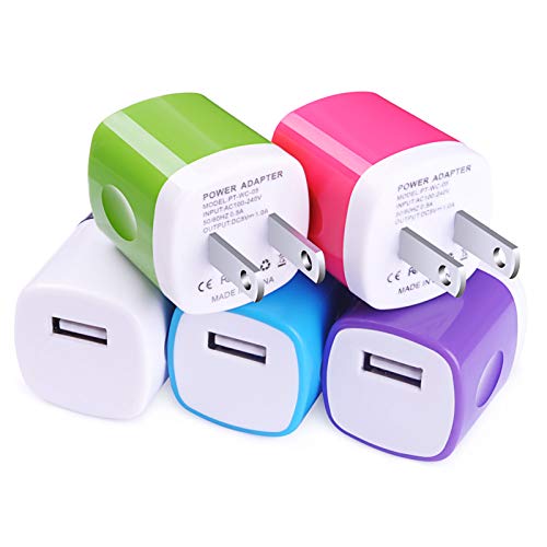 Book Cover USB Charger, Charging Block CIQILY 5-Pack 1A/5V USB Power Home Travel Adapter Wall Charger Cube Brick Box Base Head Compatible for Phone X 8 7 6 Plus 5S, iPad, Samsung, LG, Moto,Tablet, Android Phone