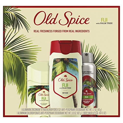 Old Spice Gift Pack for Men, Fiji With Palm Tree, Inspired by Natural Elements, Body Wash + Invisible Spray + Antiperspirant and Deodorant