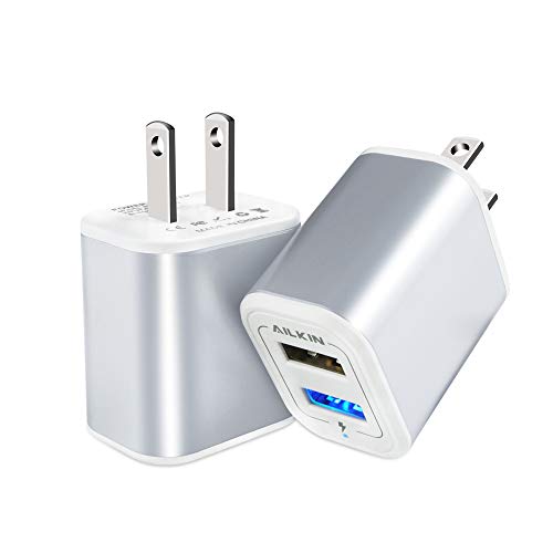 Wall Charger, USB Charger Adapter, Ailkin 2.1A/2Pack Muti Port Fast Charging Cube Power Charge Base Block Plug Replacement for iPhone X/8/7 Plus, Samsung Note9/S9/S8/S7, Kindle Fire and More USB Plug
