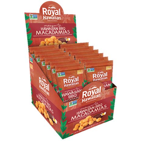 Royal Hawaiian Macadamia Nuts Roasted (Hawaiian BBQ)--12 1oz Snack Packs --Low Carb, Keto Friendly Snack, and Great for Paleo Diet (Single Serve)