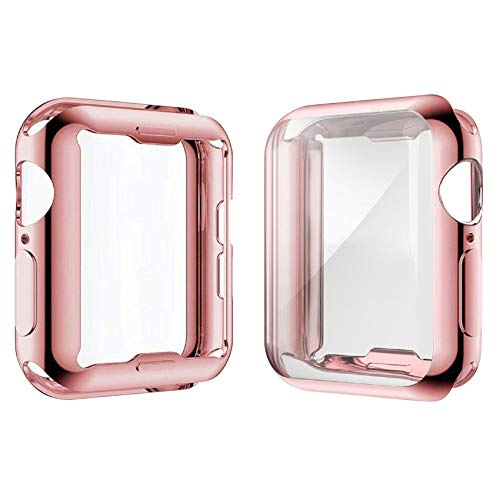 Book Cover [2-Pack] Julk Case for Apple Watch Series 6 / SE / Series 5 / Series 4 Screen Protector 44mm, Overall Protective Case TPU HD Ultra-Thin Cover (1 Rose Pink+1 Transparent)