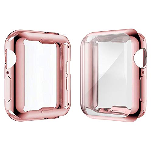 [2-Pack] Julk Case for Apple Watch Series 6 / SE / Series 5 / Series 4 Screen Protector 44mm, Overall Protective Case TPU HD Ultra-Thin Cover (1 Rose Pink+1 Transparent)