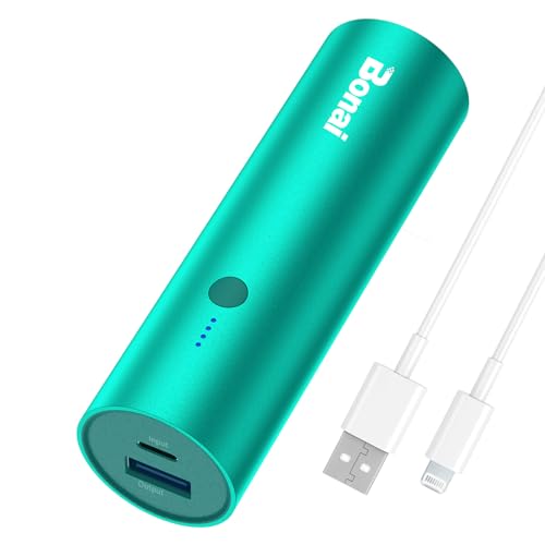 BONAI Portable Charger iPhone Power Bank 5000mAh, Ultra-Compact Travel Slim External Backup Battery Pack Highspeed Output Compatible with iPhone Samsung - Mint (8-pin Charging Cable Included)