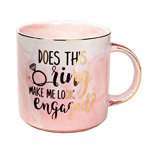 Vilight Engaged Mug Engagement Gifts for Her and Bride to Be - Dose This Ring Make Me Look Engaged Pink Marble Ceramic Coffee Cup 11oz