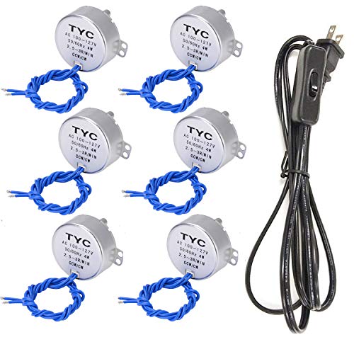 6PCS Synchronous Synchron Motor Turntable Motor 50/60Hz AC100~127V 4W CCW/CW Direction with 6ft Power Cord Switch Plug For Cup Turner,Cuptisserie,Hand-Made or Motor (2.5-3RPM)