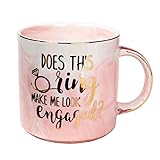 Vilight Engaged Mug Engagement Gifts for Her and Bride to Be - Dose This Ring Make Me Look Engaged Pink Marble Ceramic Coffee Cup 11oz