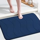 Flamingo P Soft Non Slip Absorbent Bath Rugs Bathroom Rug Set Memory Foam Bath Mats for Bathroom (Navy Waved Pattern, Size: W20 x L32)