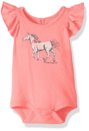Carhartt Baby Girls Short Sleeve Bodysuit, Water Color Horse (Dark Peony), 6 Months